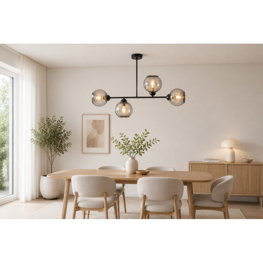 Brilagi - Lustre plafonnier DIOR 4xE27/60W/230V noir/gris fumé