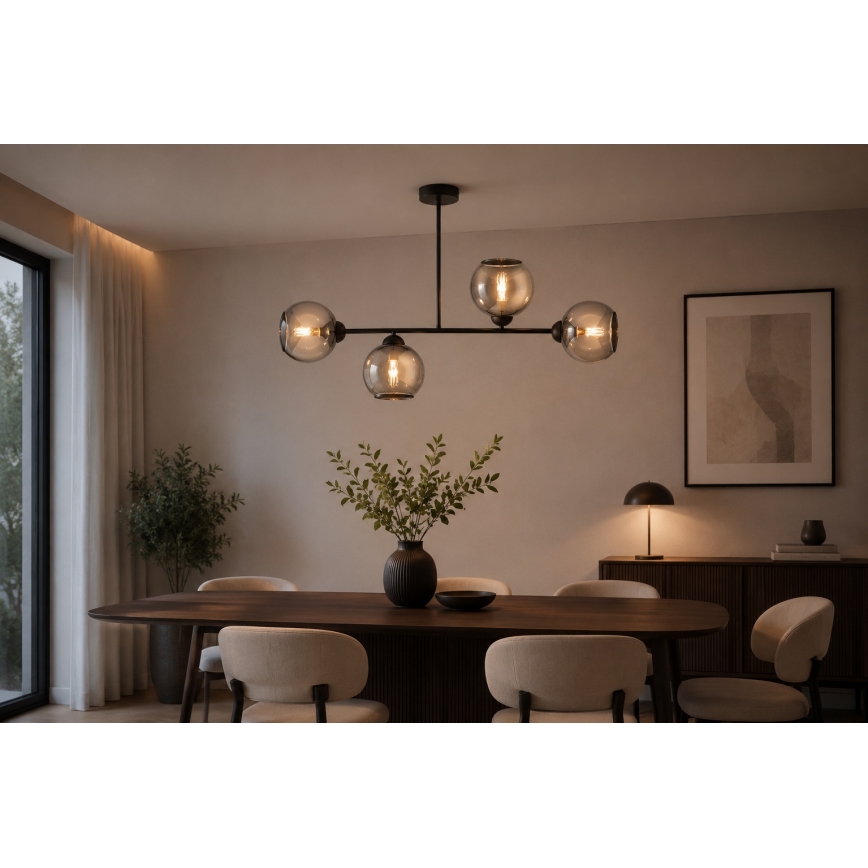 Brilagi - Lustre plafonnier DIOR 4xE27/60W/230V noir/gris fumé