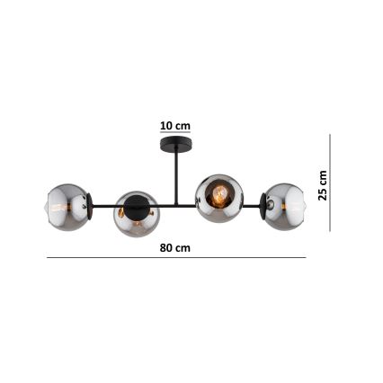 BRILAGI - Lustre plafonnier DIOR 4xE27/60W/230V noir/gris fumé
