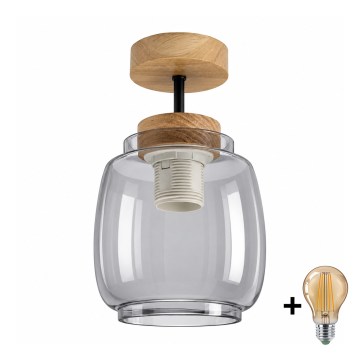 BRILAGI - Lustre plafonnier LED RETRO GLASS 1xE27/60W/230V Ø 26 cm chêne/gris fumé