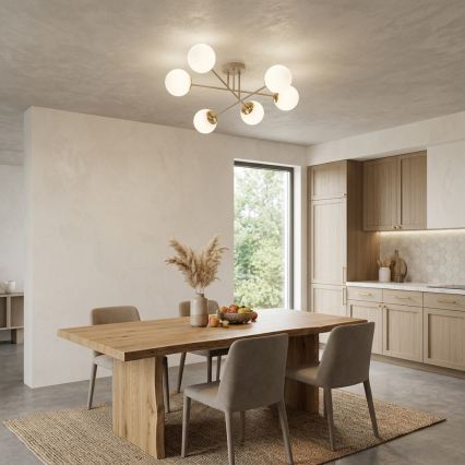 Brilagi - Lustre plafonnier MILO 6xE27/60W/230V beige/doré