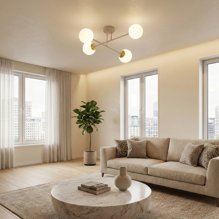 Brilagi - Lustre plafonnier MILO ECRU 4xE27/60W/230V beige/doré