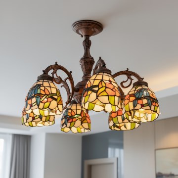 Brilagi - Lustre plafonnier Tiffany en vitrail JUNGLE 6xE27/60W/230V Ø 60 cm