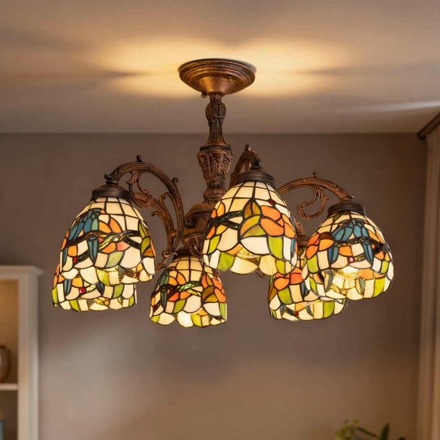 Brilagi - Lustre plafonnier Tiffany en vitrail JUNGLE 6xE27/60W/230V Ø 60 cm