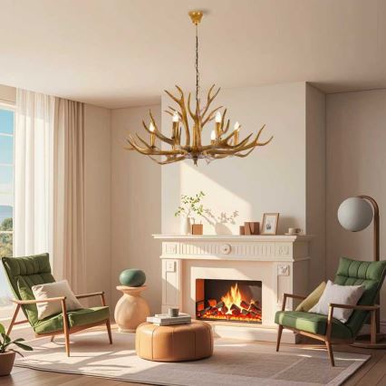 Brilagi - Lustre sur chaîne DEER 6xE14/10W/230V Ø 102 cm à décor de bois de cerf