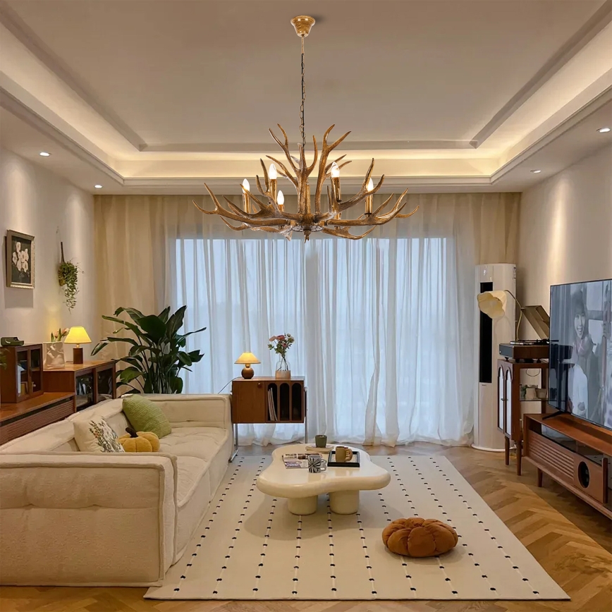 Brilagi - Lustre sur chaîne DEER 6xE14/10W/230V Ø 102 cm à décor de bois de cerf