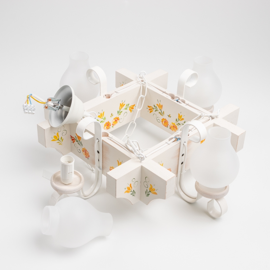 Brilagi - Lustre sur chaîne QUEEN 4xE14/40W/230V hêtre/crème