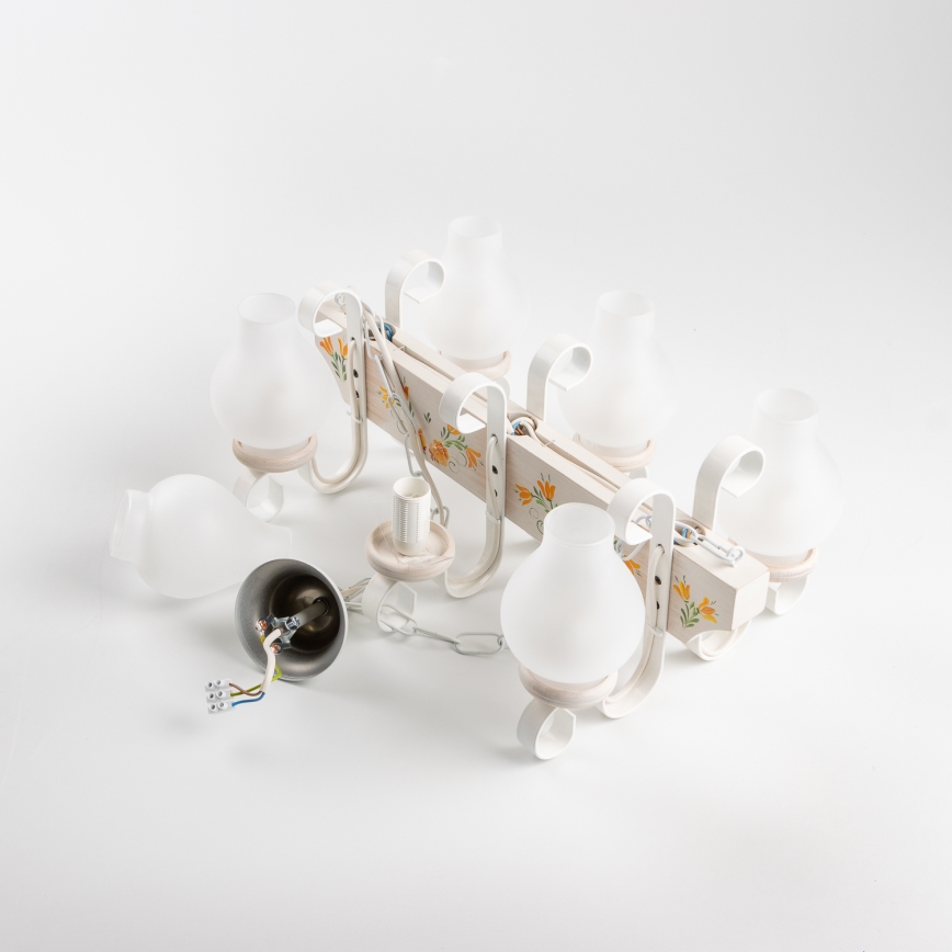 Brilagi - Lustre sur chaîne QUEEN 6xE14/40W/230V hêtre/crème