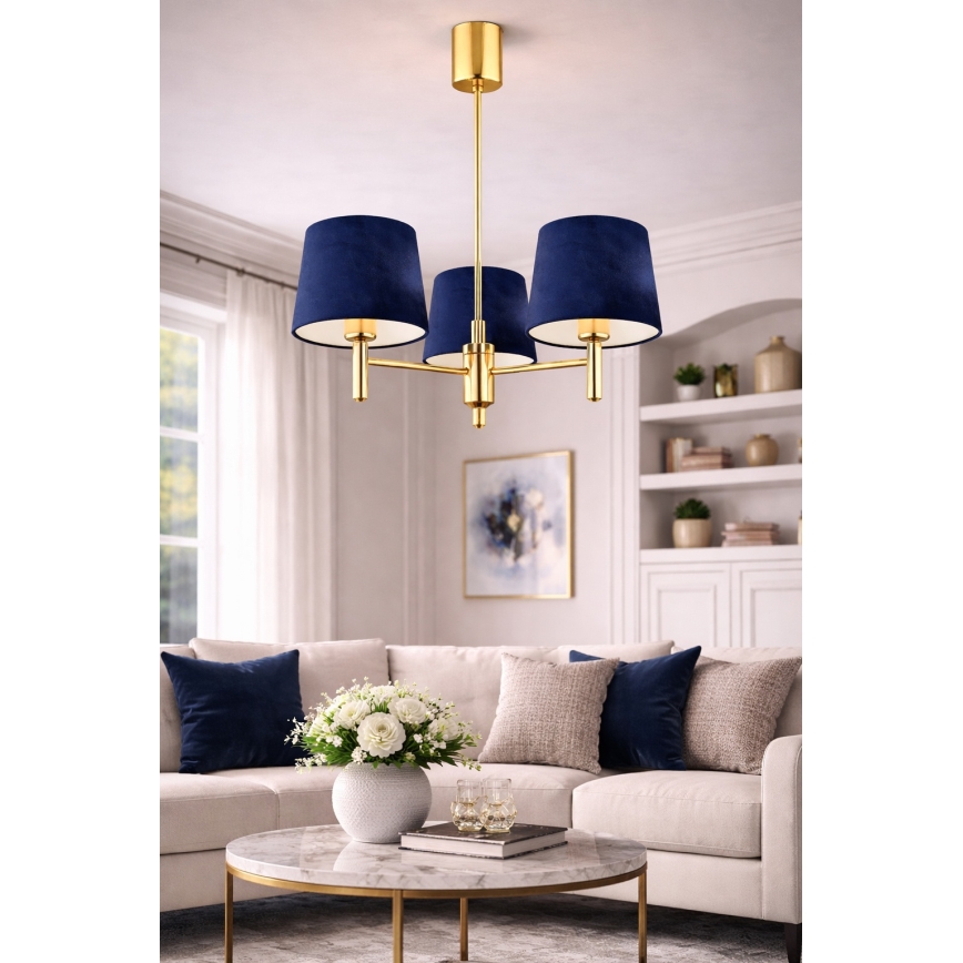 Brilagi - Lustre sur tige MONTE 3xE27/15W/230V bleu/doré