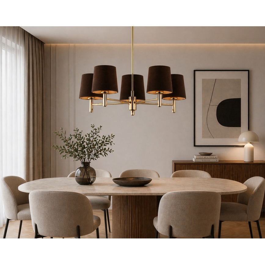 Brilagi - Lustre sur tige MONTE 5xE27/15W/230V marron/doré