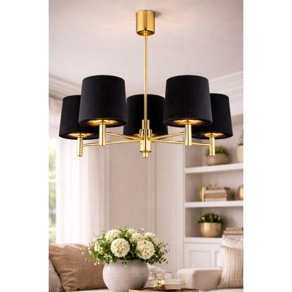 Brilagi - Lustre sur tige MONTE 5xE27/15W/230V noir/doré