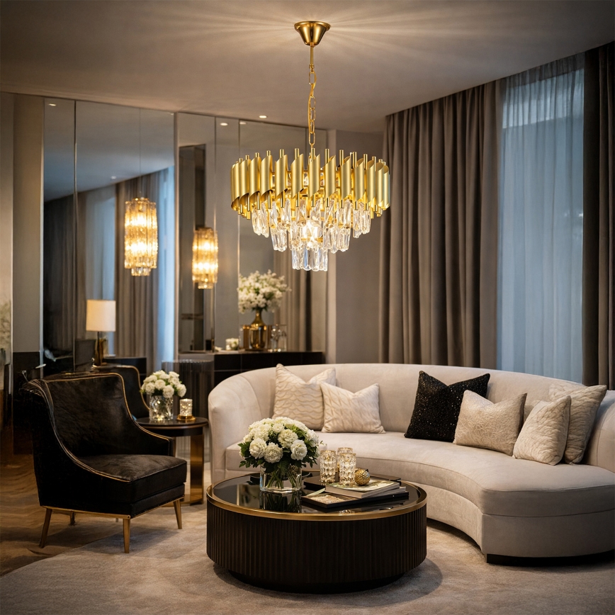 Brilagi - Lustre suspendu à chaîne ECLIPSE 5xE14/10W/230V Ø 38 cm doré