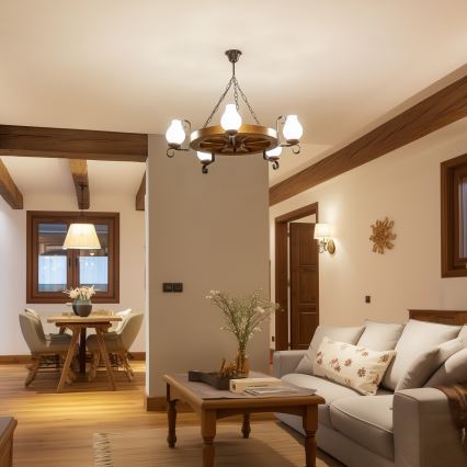 Brilagi - Lustre suspendu à chaîne ROATA 5xE14/40W/230V Ø 70 cm hêtre/noyer