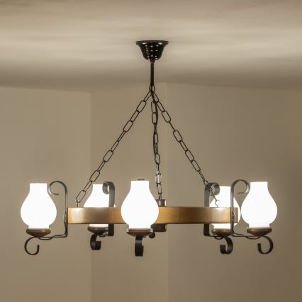 Brilagi - Lustre suspendu à chaîne ROATA 5xE14/40W/230V Ø 70 cm hêtre/noyer