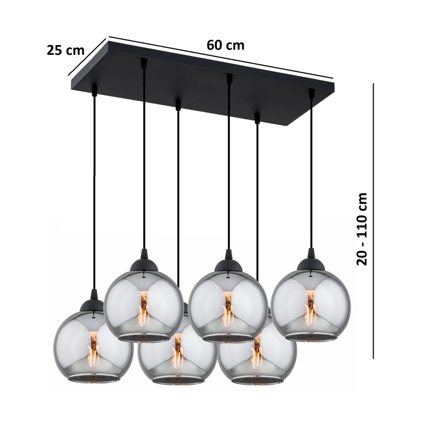 Brilagi - Lustre suspendu sur câble DIOR 6xE27/60W/230V noir/gris fumé