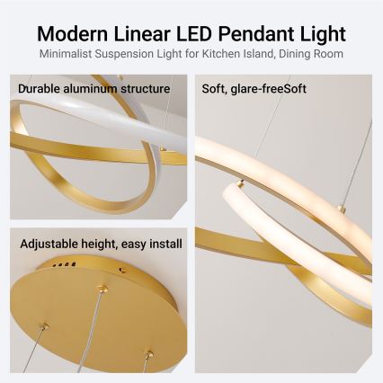 Brilagi - Suspension LED dimmable sur câble INFINITY LED/55W/230V 3000-6000K 50x50 cm dorée + télécommande