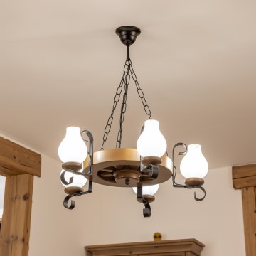 Brilagi - Lustre suspendu sur chaîne ROATA 5xE14/40W/230V Ø 50 cm hêtre/noyer