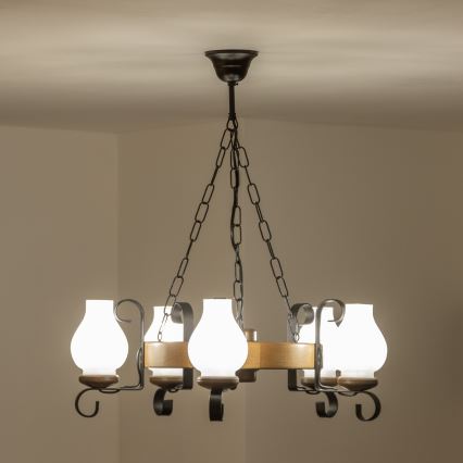Brilagi - Lustre suspendu sur chaîne ROATA 5xE14/40W/230V Ø 50 cm hêtre/noyer