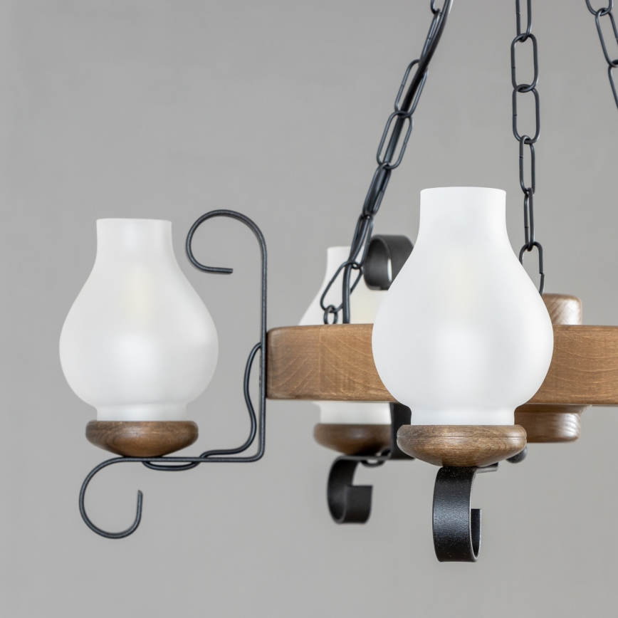 Brilagi - Lustre suspendu sur chaîne ROATA 5xE14/40W/230V Ø 50 cm hêtre/noyer