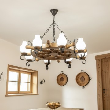 Brilagi - Lustre suspendu sur chaîne TIMONA 8xE14/40W/230V Ø 70 cm hêtre/noyer