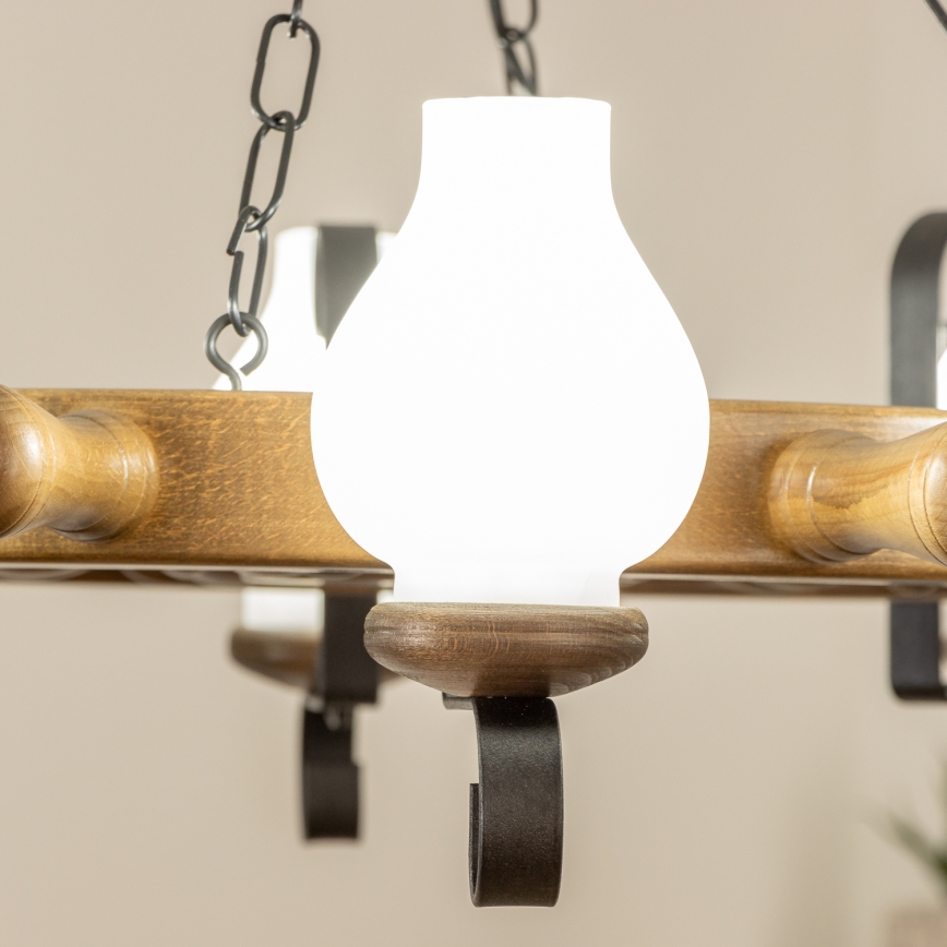 Brilagi - Lustre suspendu sur chaîne TIMONA 8xE14/40W/230V Ø 70 cm hêtre/noyer