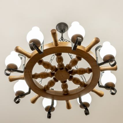 Brilagi - Lustre suspendu sur chaîne TIMONA 8xE14/40W/230V Ø 70 cm hêtre/noyer