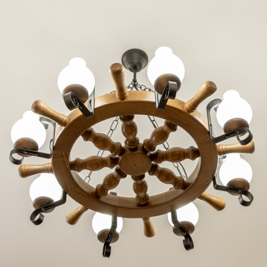 Brilagi - Lustre suspendu sur chaîne TIMONA 8xE14/40W/230V Ø 70 cm hêtre/noyer