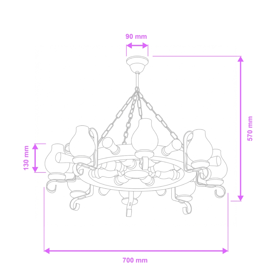 Brilagi - Lustre suspendu sur chaîne TIMONA 8xE14/40W/230V Ø 70 cm hêtre/noyer