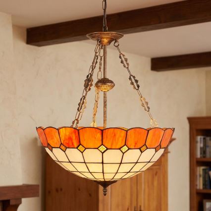 BRILAGI - Lustre Tiffany en vitrail sur chaîne SIENNA 3xE27/60W/230V, Ø 50 cm