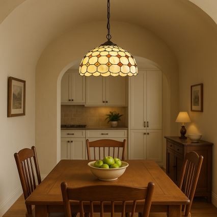 Brilagi - Lustre Tiffany en vitrail, suspendu sur chaîne DORAN 2xE27/60W/230V