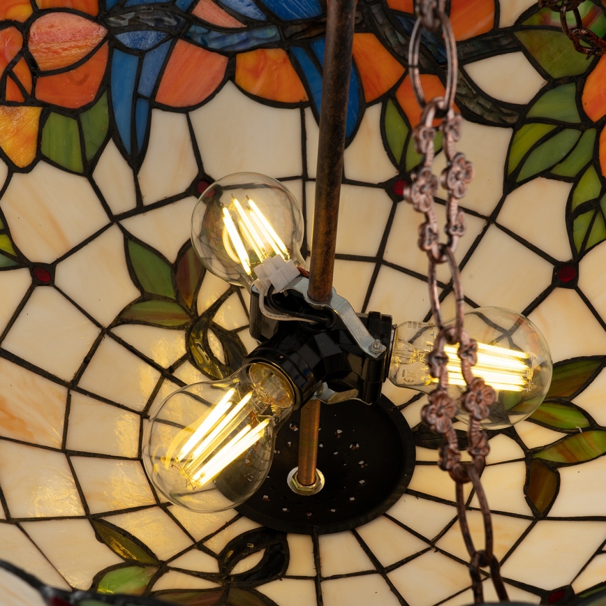 Brilagi - Lustre Tiffany en vitrail suspendu sur chaîne JUNGLE 3xE27/60W/230V Ø 50 cm
