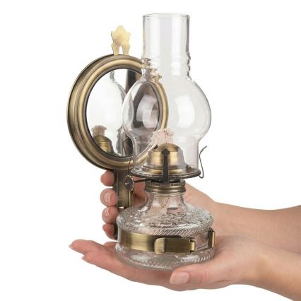 Brilagi - MERLIN petroleumlamp met spiegel, goud/patina