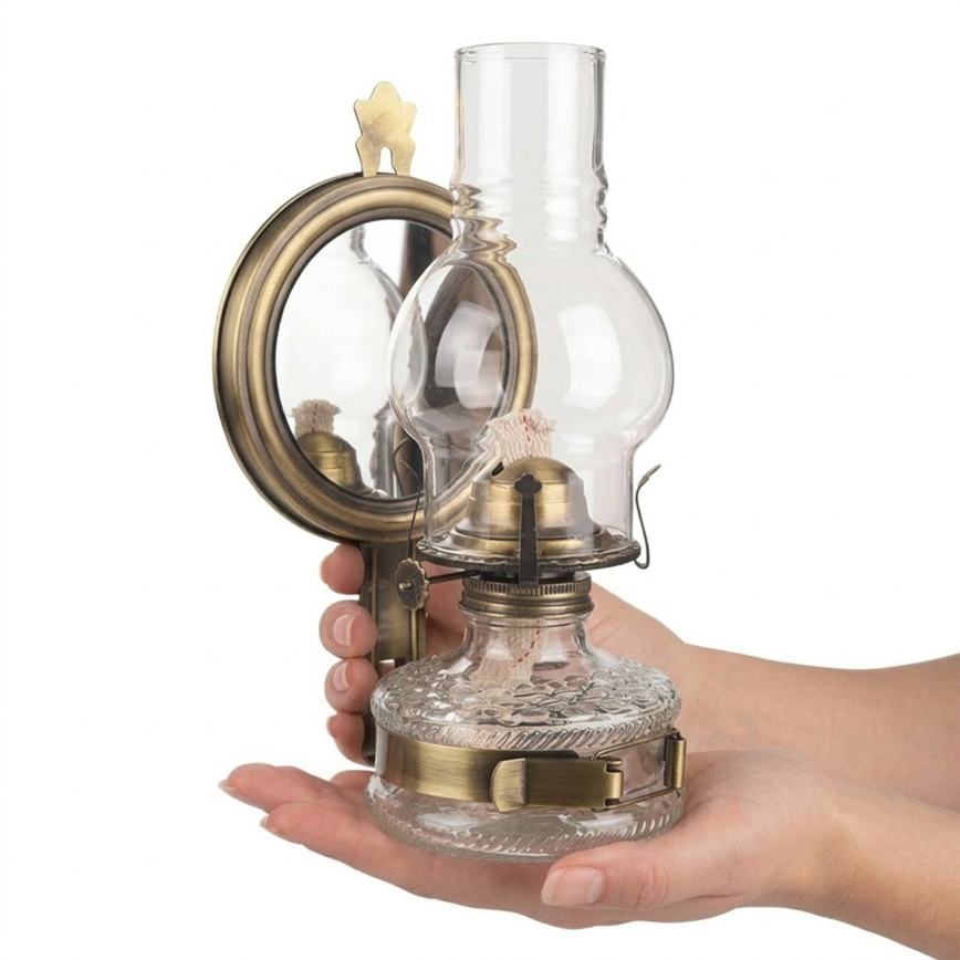 Brilagi - MERLIN petroleumlamp met spiegel, goud/patina