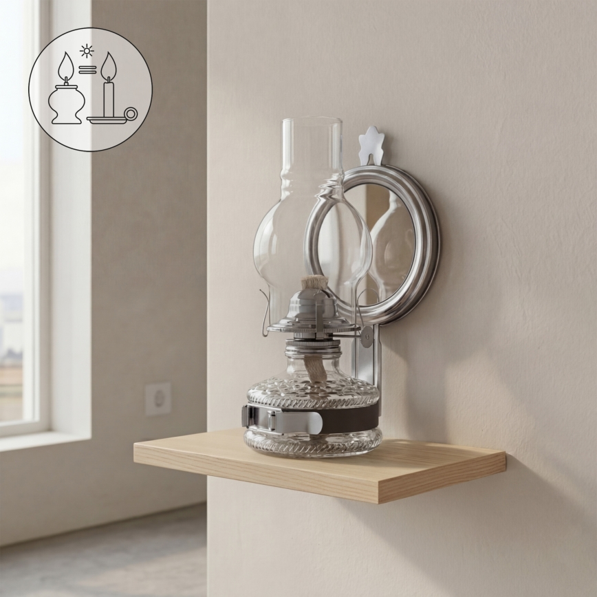 Brilagi - MERLIN petroleumlamp met spiegel, zwart chroom