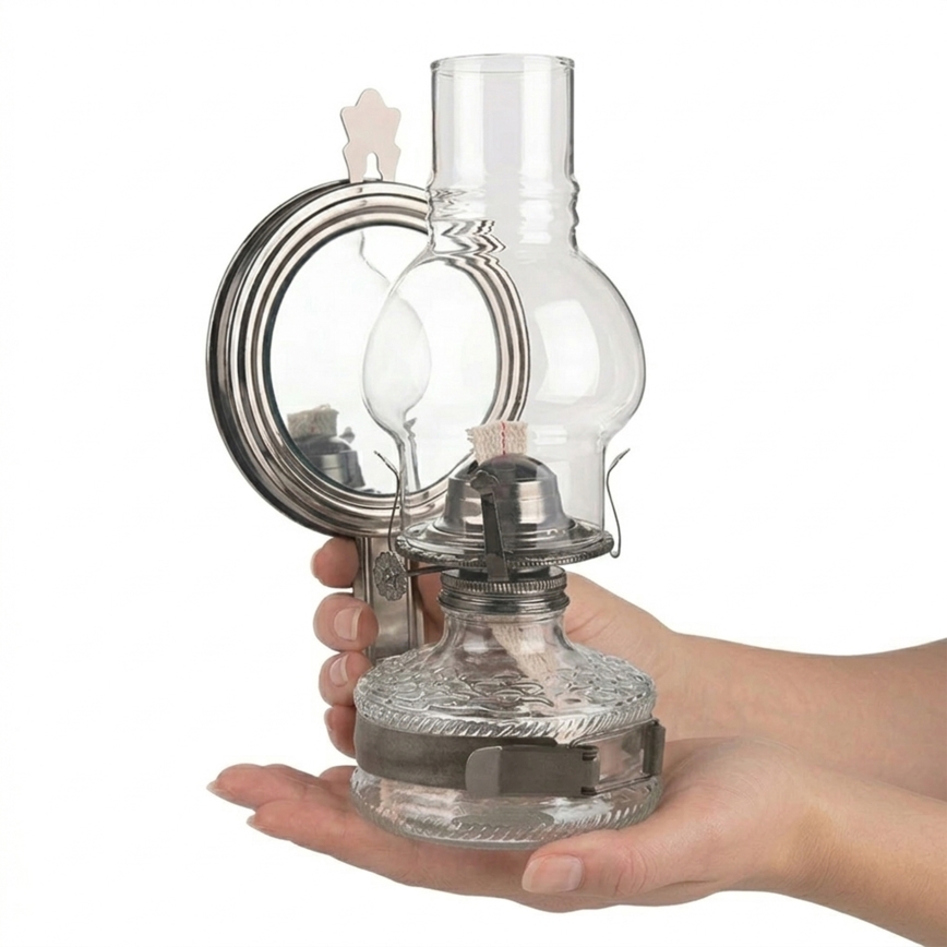 Brilagi - MERLIN petroleumlamp met spiegel, zwart chroom