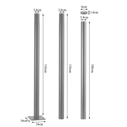 Brilagi - Metalen lichtmast voor buitenverlichting URBAN, 3 m, Ø 58 mm, grijs