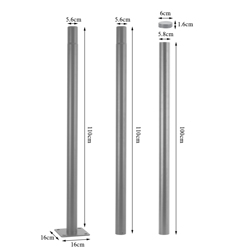Brilagi - Metalen lichtmast voor buitenverlichting URBAN, 3 m, Ø 58 mm, grijs
