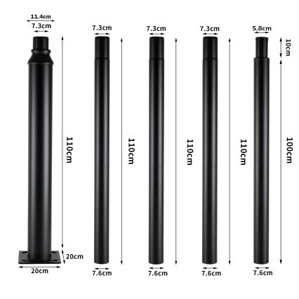 Brilagi - Metalen mast voor URBAN buitenverlichting, 5 m, Ø 58 mm, zwart