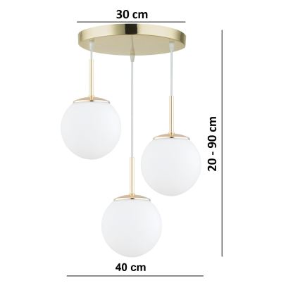 Brilagi - MILO hanglamp met kabel 3xE27/60W/230V goud