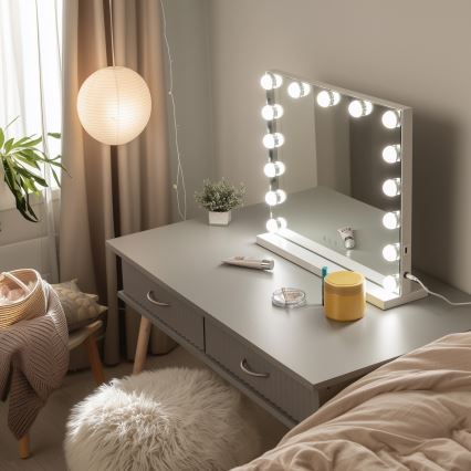 BRILAGI - Miroir de maquillage LED dimmable HOLLYWOOD LED/15W/230V CCT + USB blanc