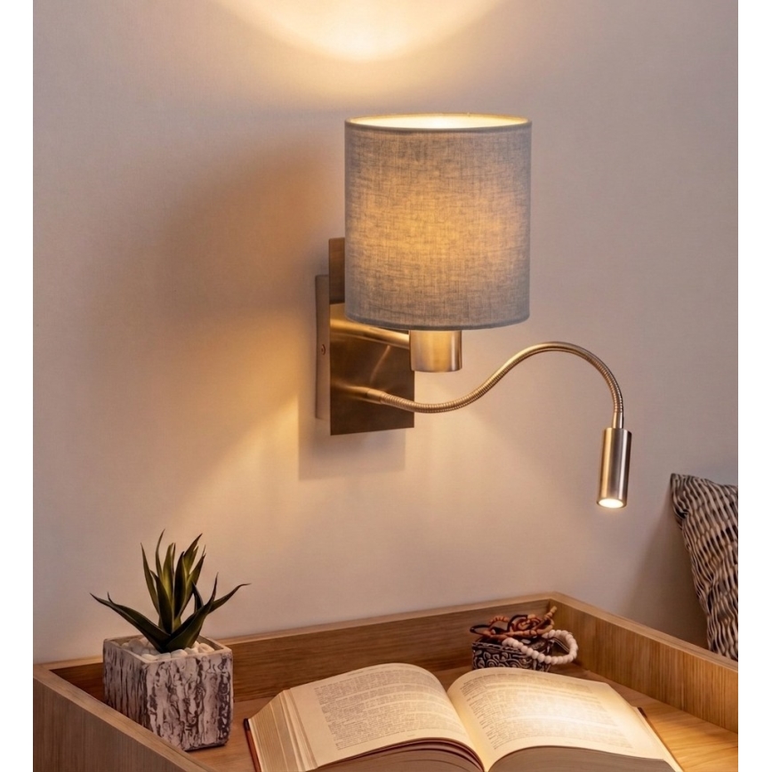 BRILAGI - LED flexibele wandlamp NUBILA 1xE27/25W/230V + LED/3W mat chroom/lichtgrijs