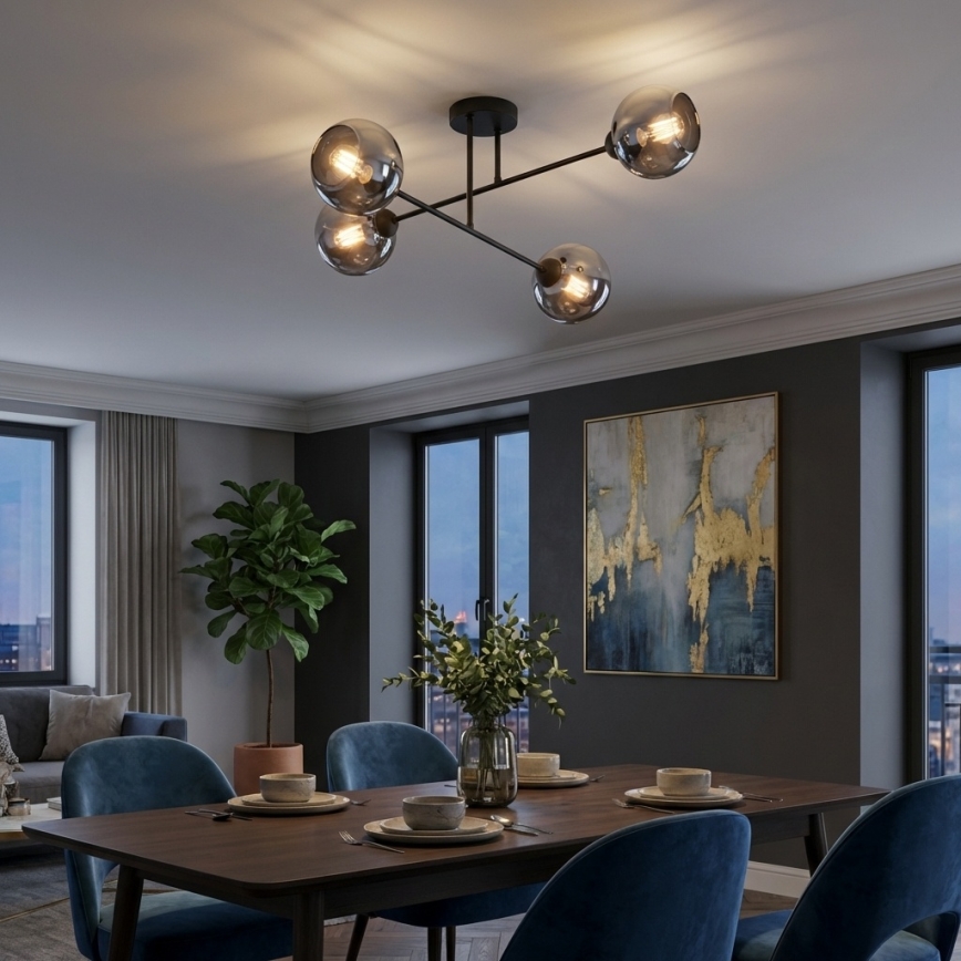 Brilagi - Opbouwkroonluchter 4xE27/60W/230V zwart/rookgrijs