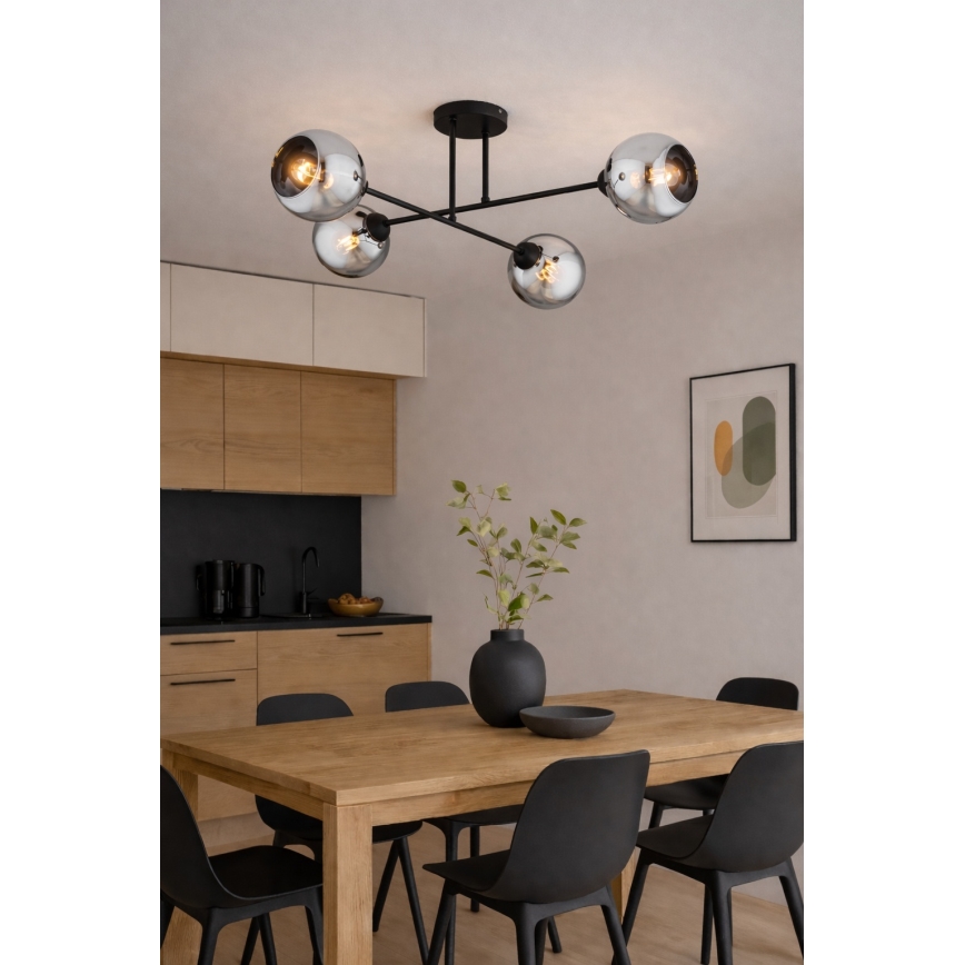 Brilagi - Opbouwkroonluchter DIOR 4xE27/60W/230V zwart/rookgrijs
