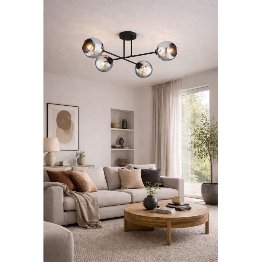 Brilagi - Opbouwkroonluchter DIOR 4xE27/60W/230V zwart/rookgrijs
