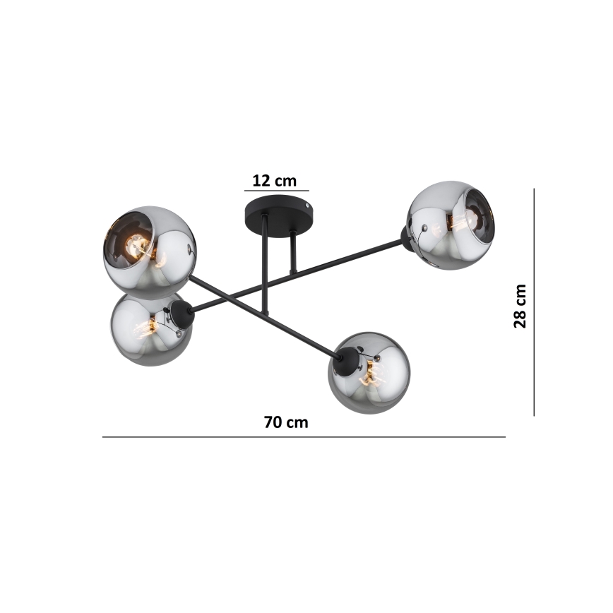 Brilagi - Opbouwkroonluchter DIOR 4xE27/60W/230V zwart/rookgrijs