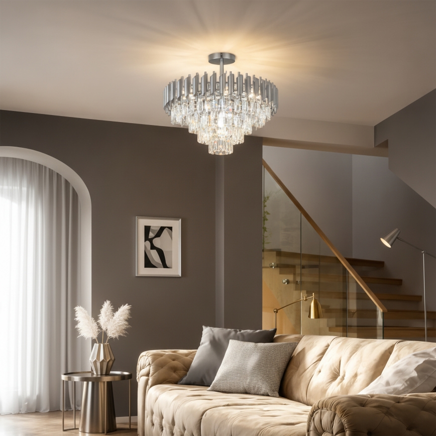 Brilagi - Opbouwkroonluchter ECLIPSE 7xE14/10W/230V Ø 48 cm zilver