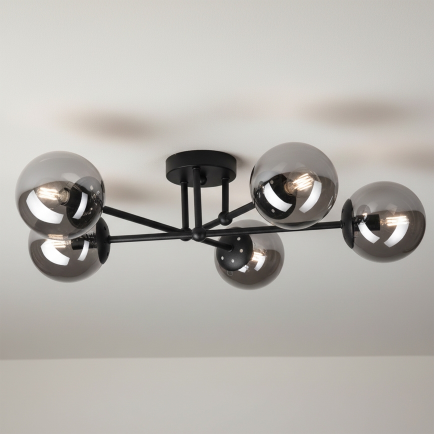 Brilagi - Opbouwkroonluchter MALIVA 6xE14/15W/230V zwart/rookglas