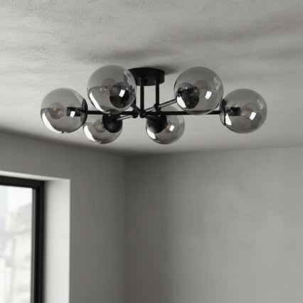 Brilagi - Opbouwkroonluchter MALIVA 6xE14/15W/230V zwart/rookglas