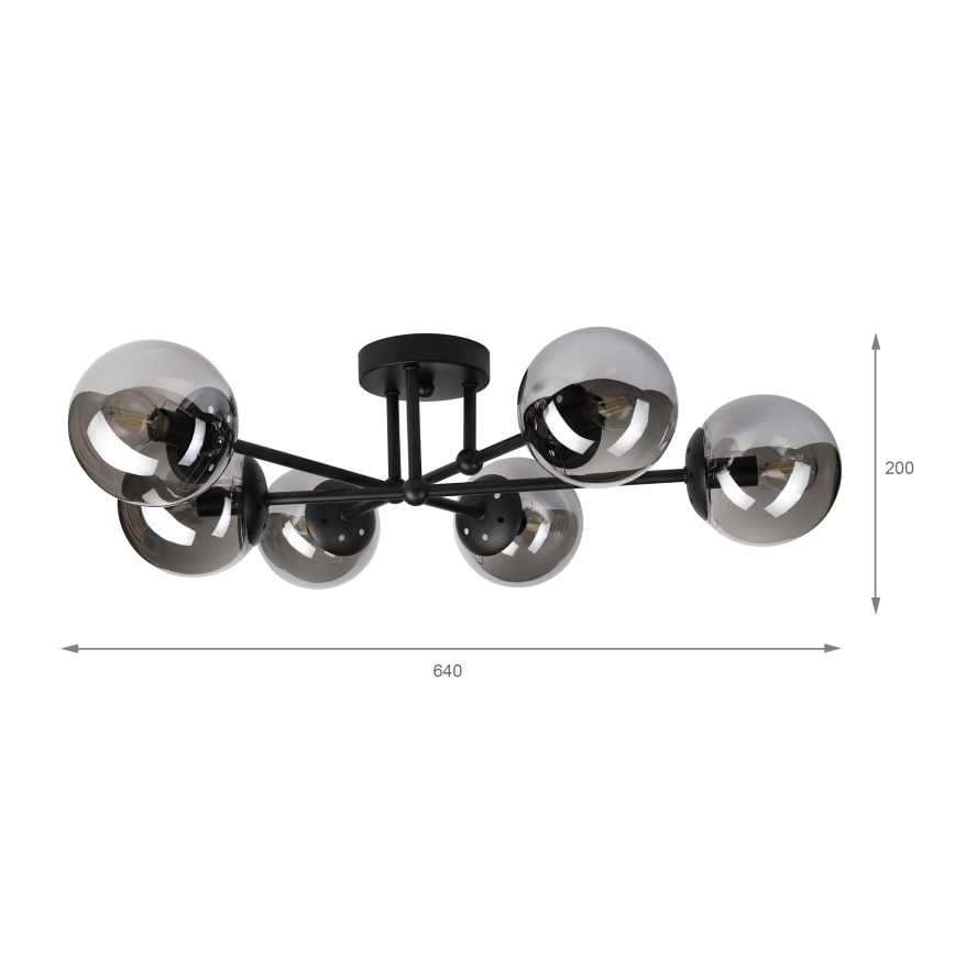 Brilagi - Opbouwkroonluchter MALIVA 6xE14/15W/230V zwart/rookglas