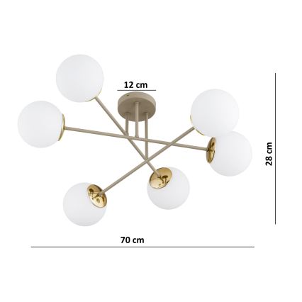 Brilagi - Opbouwkroonluchter MILO 6xE27/60W/230V beige/goud